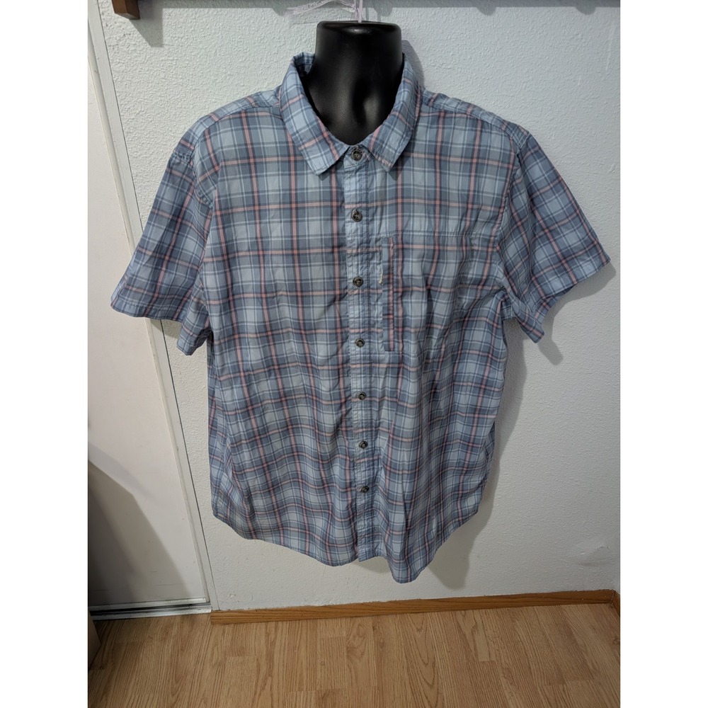 Free Country Plaid Button Front Shirt Men's XXL Blue Pink Short Sleeve Fishing